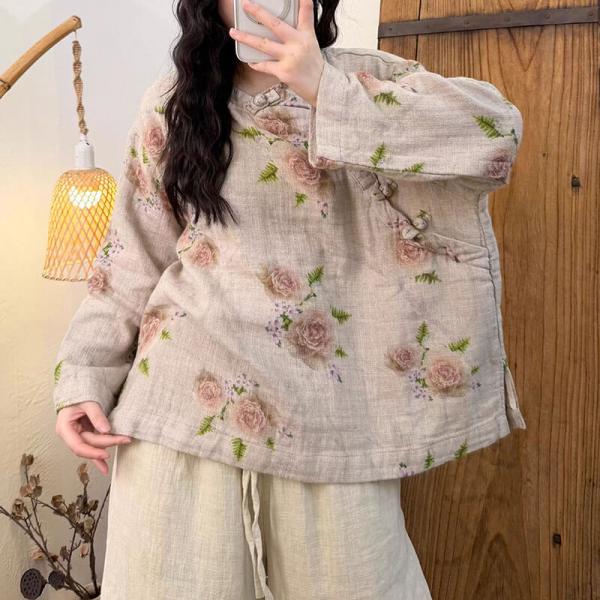 Casual 100% Linen Long Sleeve Round Neck Printed #1 #2 #3 comfy cottagecore rustic resort travel slouchy lazy day oversized