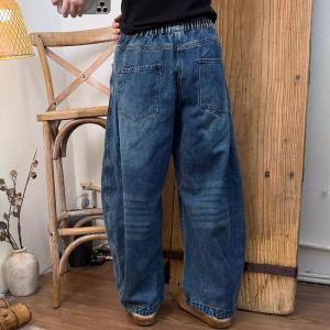 Lovely Horse Patchwork Blue Barrel Jeans