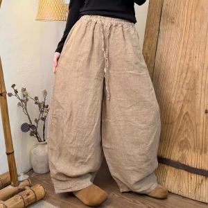 Casual Style Womens Linen Barrel Pants