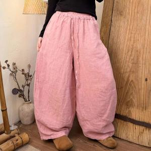 Casual Style Womens Linen Barrel Pants