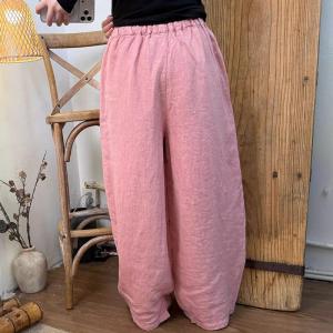 Casual Style Womens Linen Barrel Pants