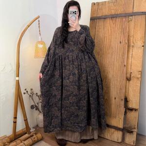 Boubou Style Blue Prints Cotton Empire Waist Dress