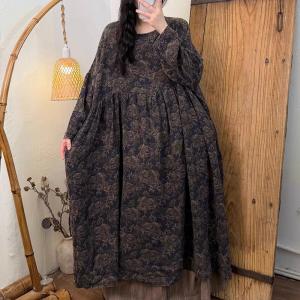 Boubou Style Blue Prints Cotton Empire Waist Dress