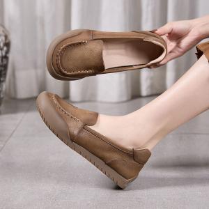 Round Toe Cowhide Comfort Mom Flats