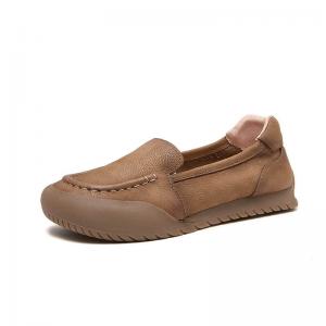 Round Toe Cowhide Comfort Mom Flats