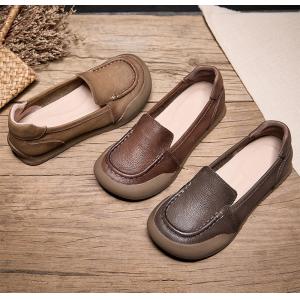 Round Toe Cowhide Comfort Mom Flats