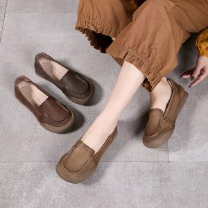 Round Toe Cowhide Comfort Mom Flats