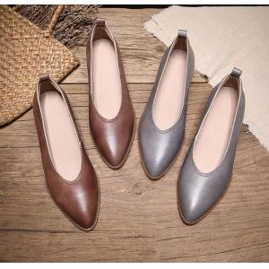 Chunky Heels Leather Pointed Toe Business Footwear