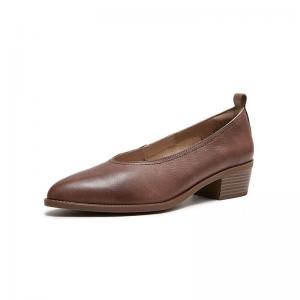 Chunky Heels Leather Pointed Toe Business Footwear