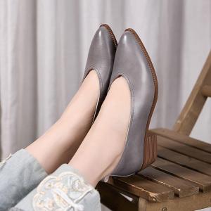 Chunky Heels Leather Pointed Toe Business Footwear