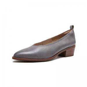 Chunky Heels Leather Pointed Toe Business Footwear