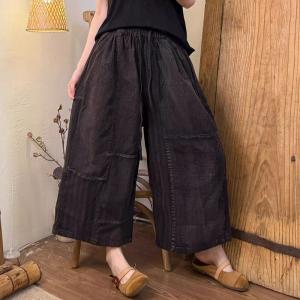 Cloth Patchwork Cotton Linen Wide Leg Pants