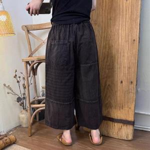 Cloth Patchwork Cotton Linen Wide Leg Pants