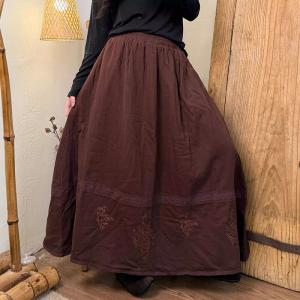 Ethnic Chic Flowers Embroidery Maxi Skirt