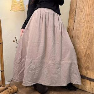 Ethnic Chic Flowers Embroidery Maxi Skirt