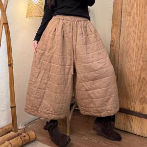 Drawstring Waist Line Quilted Wide Leg Pants