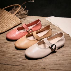 Pastel Colors Buckle Straps Leather Mary Jane Flats