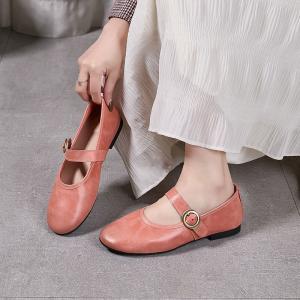 Pastel Colors Buckle Straps Leather Mary Jane Flats