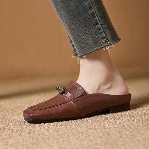 Horse Skin Square Toe Slip-On Slippers