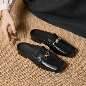 Horse Skin Square Toe Slip-On Slippers