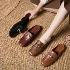 Horse Skin Square Toe Slip-On Slippers