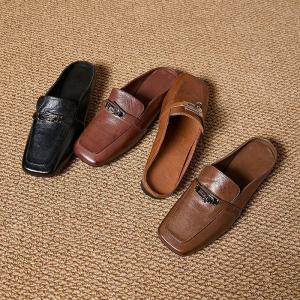 Horse Skin Square Toe Slip-On Slippers