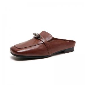 Horse Skin Square Toe Slip-On Slippers
