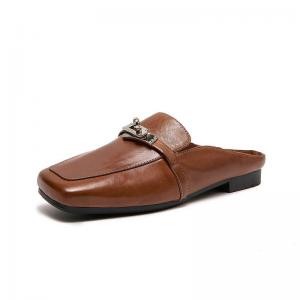 Horse Skin Square Toe Slip-On Slippers