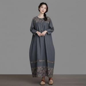 Printed Hem Tencel Denim Loose Dress