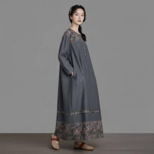 Printed Hem Tencel Denim Loose Dress