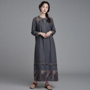 Printed Hem Tencel Denim Loose Dress