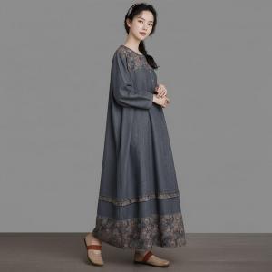 Printed Hem Tencel Denim Loose Dress