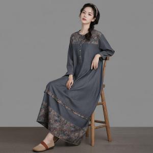 Printed Hem Tencel Denim Loose Dress