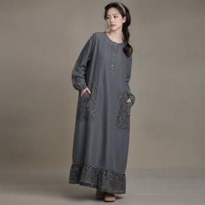 Printed Pockets Flouncing Hem Maxi Jean Dress