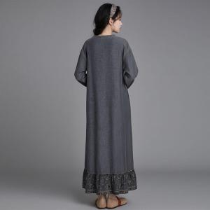 Printed Pockets Flouncing Hem Maxi Jean Dress