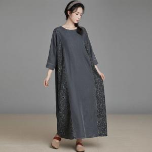 Loose-Fit Totem Printed Denim Shift Dress