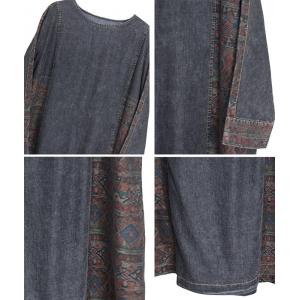 Loose-Fit Totem Printed Denim Shift Dress