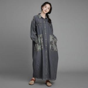 Button Down Polo Neck Jean Shirt Dress