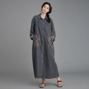 Button Down Polo Neck Jean Shirt Dress