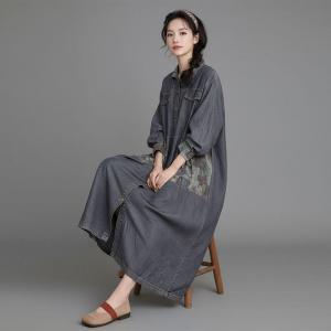 Button Down Polo Neck Jean Shirt Dress