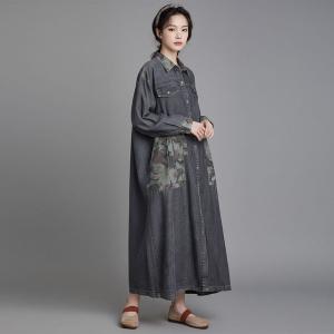 Button Down Polo Neck Jean Shirt Dress