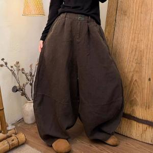 High Waist Plus Size Linen Plain Balloon Pants