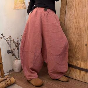 High Waist Plus Size Linen Plain Balloon Pants