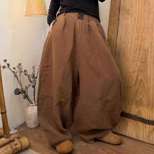 High Waist Plus Size Linen Plain Balloon Pants