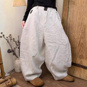 High Waist Plus Size Linen Plain Balloon Pants