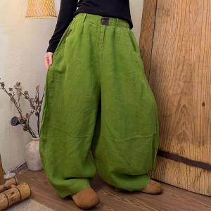 High Waist Plus Size Linen Plain Balloon Pants