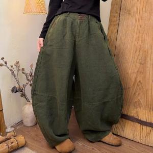 High Waist Plus Size Linen Plain Balloon Pants