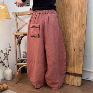High Waist Plus Size Linen Plain Balloon Pants