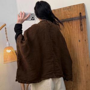 V-Neck Coffee Chunky Linen Oversized Kimono