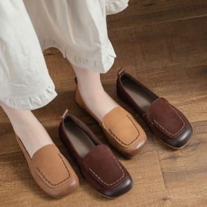 Casual Chic Leather Square Toe Teacher Flats